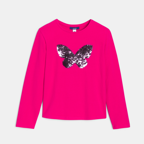 تيشيرت وردي بأكمام طويلة بنقش ترتر سحري للفتيات